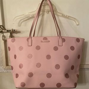 AUTH KATE SPADE LARGE TOTE PINK GLITTER POLKA DOTS